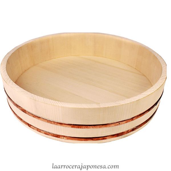 BambooMN Hangiri Sushi Oke - Vaschetta In Legno Per Mescolare Riso, 30 Cm, Naturale, Con Coperchio